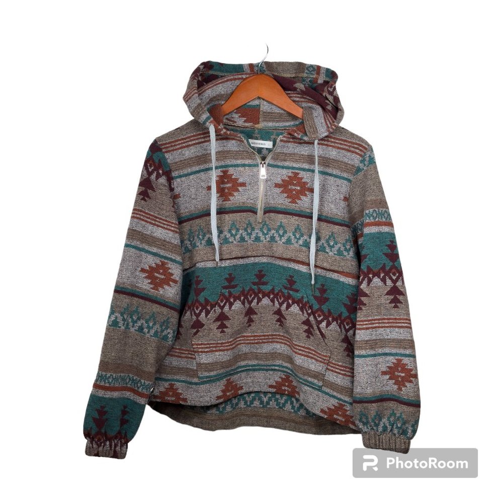Andthewhy Multi-Color Navajo Poncho Hoodie, Size L